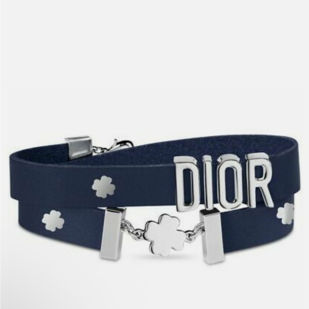 Dior Clover Silvertone Dark Blue Adjustable Bracelet/ Choker